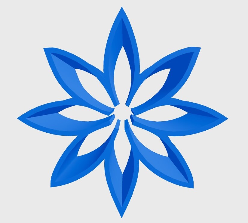 a blue and white flower on a white background