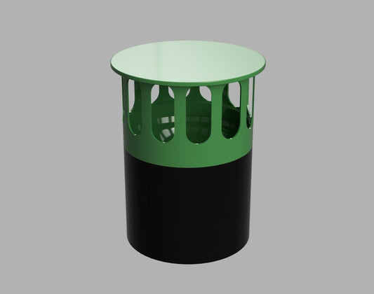 a round table with a black base and a green top