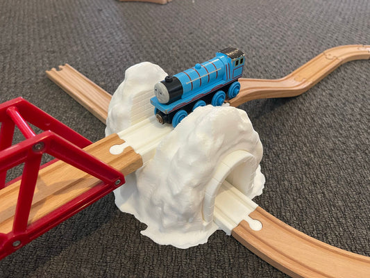 Wooden Train Mountain Tunnel with Integrated Track | 3D Printed Wooden Train Track Parts (TR-03)